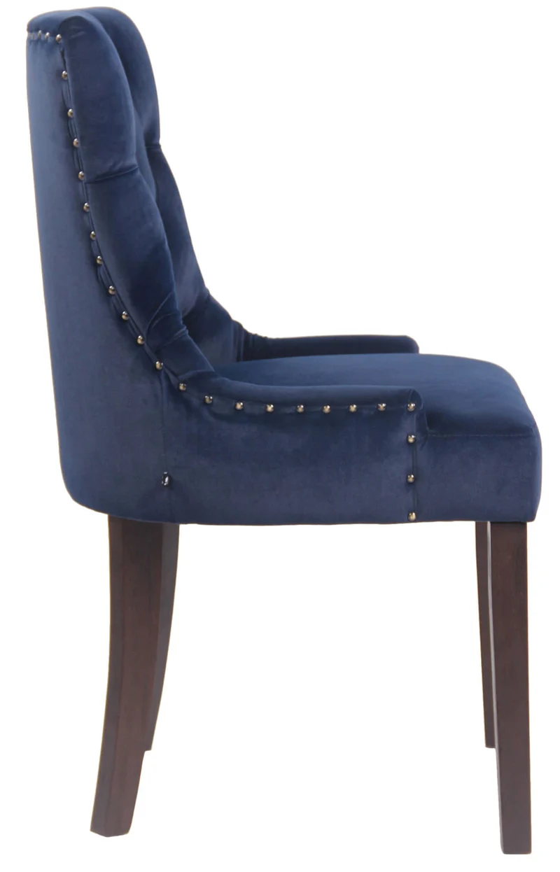 Chaise de salle à manger x1 design antique capitonné en velours bleu avec 4 pieds en bois marron 10_0001935