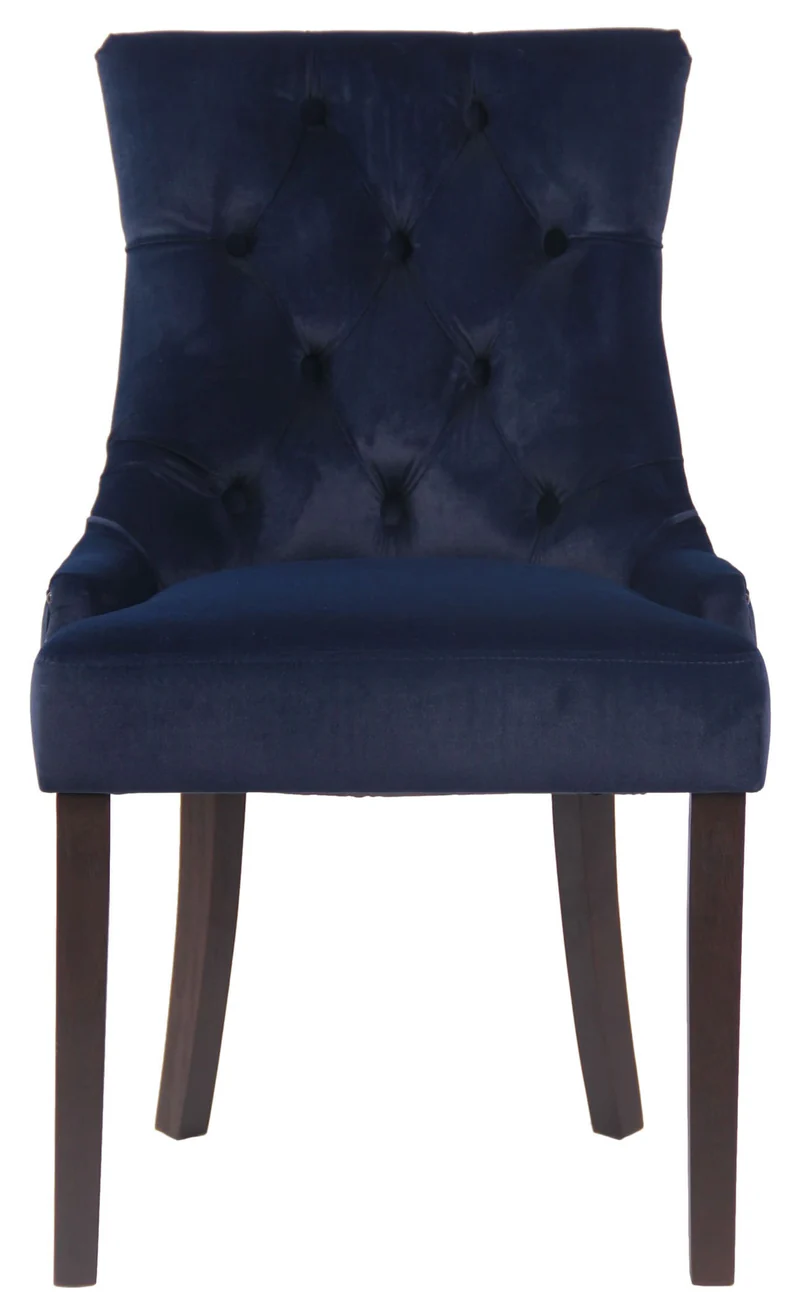 Chaise de salle à manger x1 design antique capitonné en velours bleu avec 4 pieds en bois marron 10_0001935