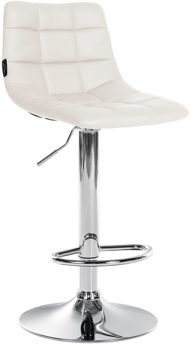 Lot de 2 tabourets de bar en synthétique blanc base métal chromé réglable en hauteur et repose-pieds TDB10642