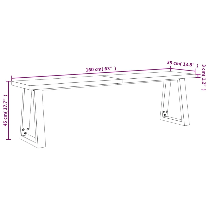 Banc design rustique 160 cm en bois d'acacia massif brun pieds en forme de U en acier DEC024700