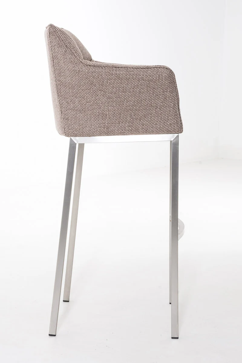 Tabouret de bar chaise haute de comptoir couture carrées assise en tissu marron clair 4 pieds stables en acier inoxydable 10_0004725
