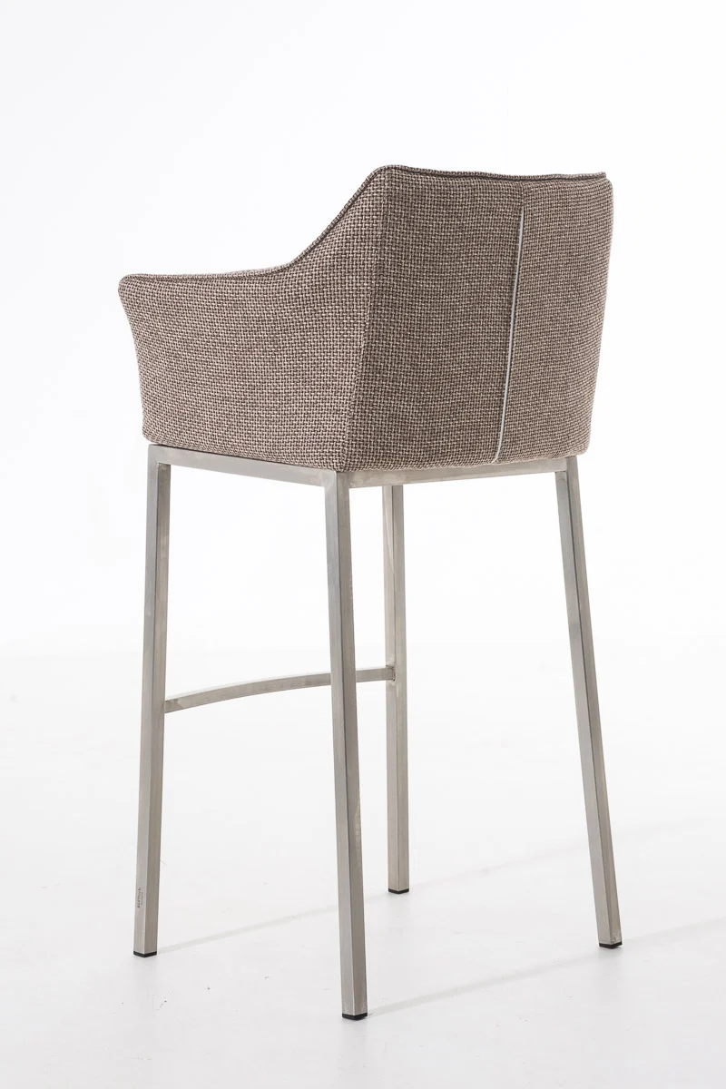 Tabouret de bar chaise haute de comptoir couture carrées assise en tissu marron clair 4 pieds stables en acier inoxydable 10_0004725