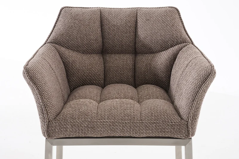 Tabouret de bar chaise haute de comptoir couture carrées assise en tissu marron clair 4 pieds stables en acier inoxydable 10_0004725
