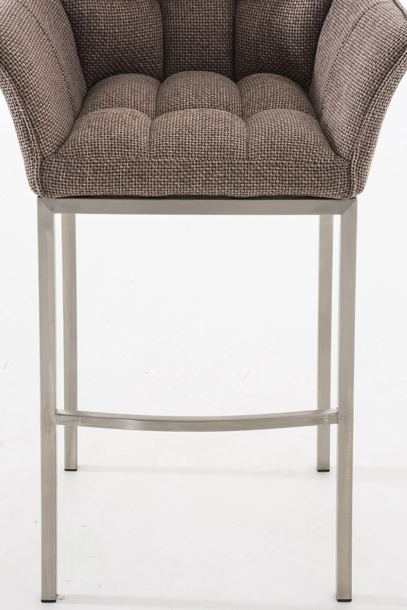 Tabouret de bar chaise haute de comptoir couture carrées assise en tissu marron clair 4 pieds stables en acier inoxydable 10_0004725