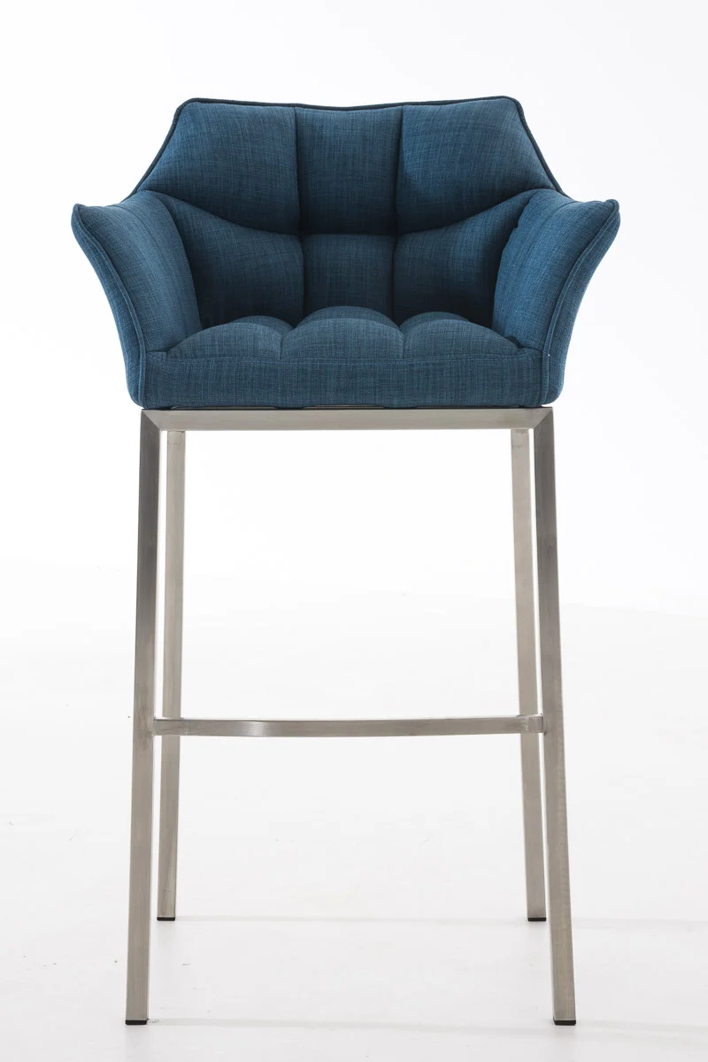 Tabouret de bar chaise haute de comptoir couture carrées assise en tissu bleu 4 pieds stables en acier inoxydable 10_0004722