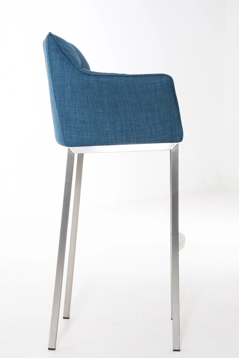 Tabouret de bar chaise haute de comptoir couture carrées assise en tissu bleu 4 pieds stables en acier inoxydable 10_0004722