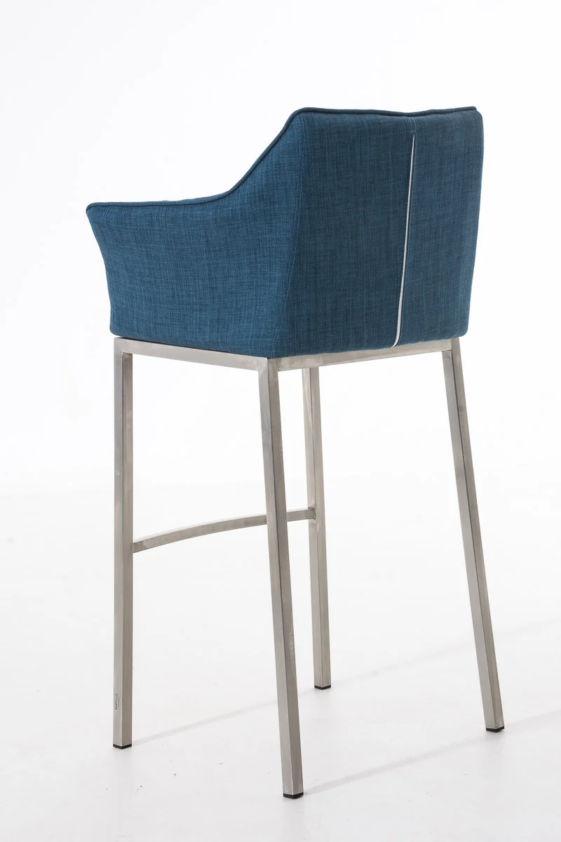 Tabouret de bar chaise haute de comptoir couture carrées assise en tissu bleu 4 pieds stables en acier inoxydable 10_0004722