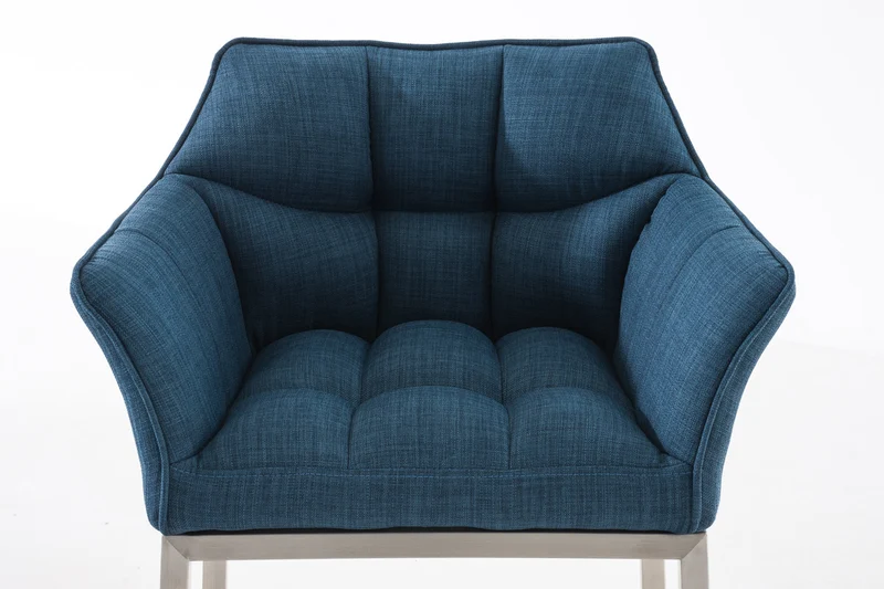 Tabouret de bar chaise haute de comptoir couture carrées assise en tissu bleu 4 pieds stables en acier inoxydable 10_0004722