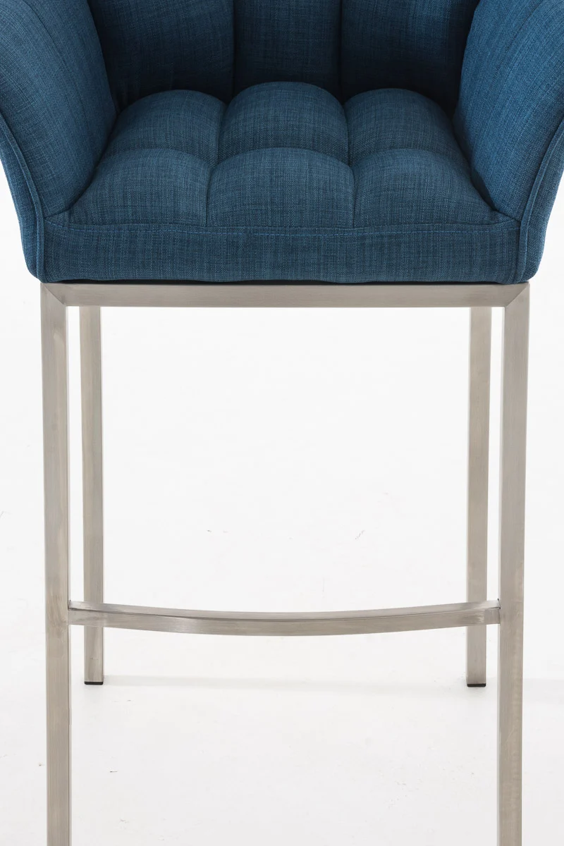 Tabouret de bar chaise haute de comptoir couture carrées assise en tissu bleu 4 pieds stables en acier inoxydable 10_0004722