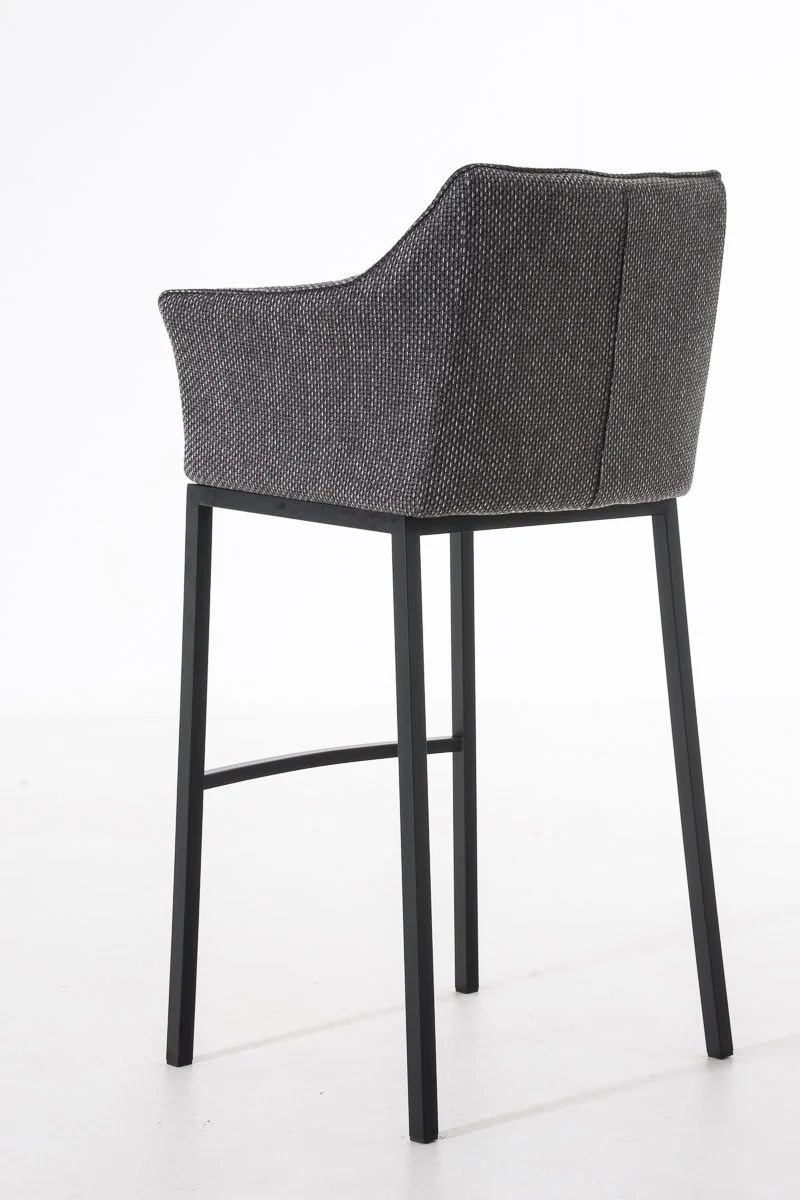 Tabouret de bar chaise haute de comptoir couture carrées assise en tissu gris titane 4 pieds stables en métal noir 10_0004706