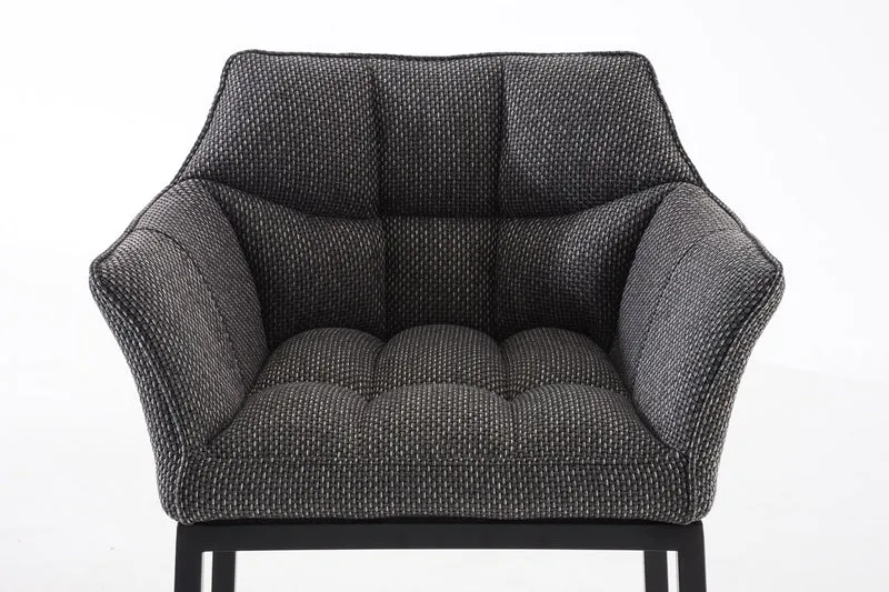 Tabouret de bar chaise haute de comptoir couture carrées assise en tissu gris titane 4 pieds stables en métal noir 10_0004706