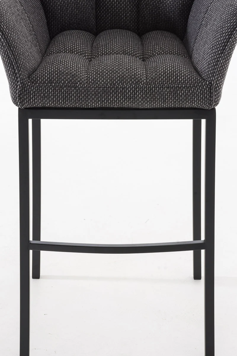 Tabouret de bar chaise haute de comptoir couture carrées assise en tissu gris titane 4 pieds stables en métal noir 10_0004706