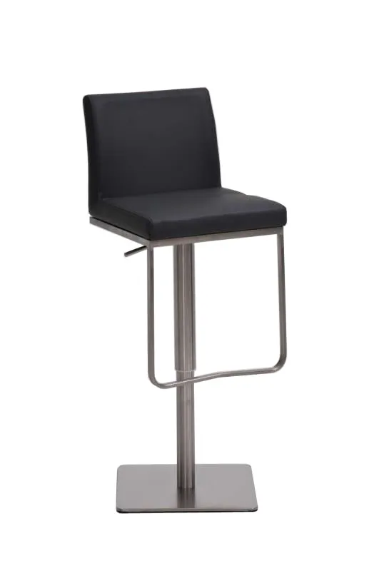 Tabouret de bar x1 avec repose-pieds plaque de base carrée en acier inoxydable assise en PVC gris 10_0005312