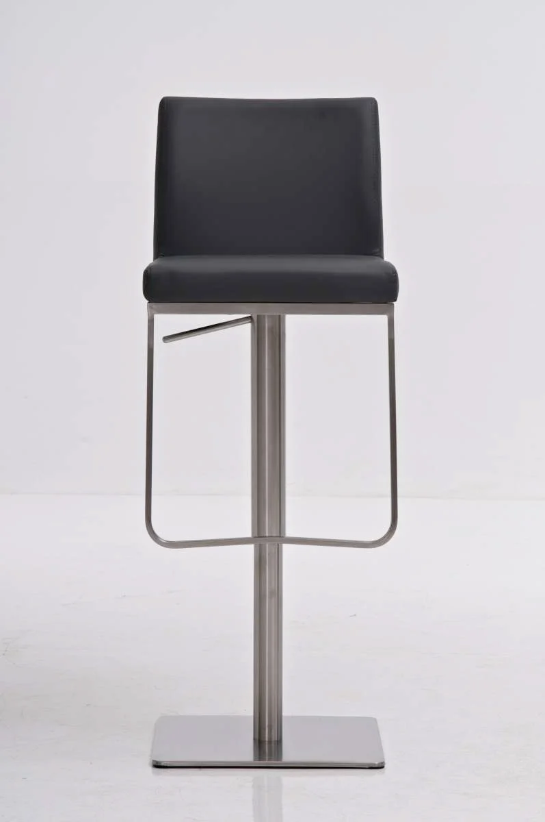 Tabouret de bar x1 avec repose-pieds plaque de base carrée en acier inoxydable assise en PVC gris 10_0005312
