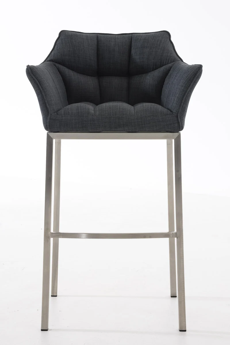Tabouret de bar chaise haute de comptoir couture carrées assise en tissu gris foncé 4 pieds stables en acier inoxydable 10_0004723