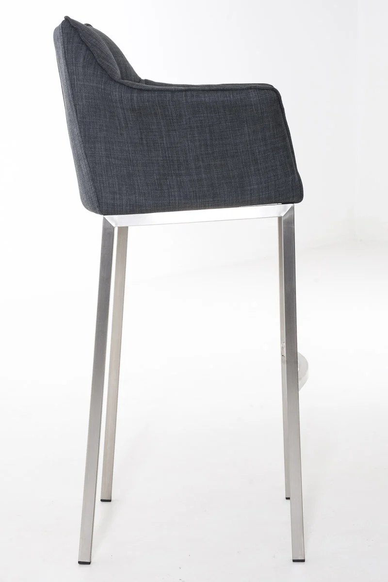 Tabouret de bar chaise haute de comptoir couture carrées assise en tissu gris foncé 4 pieds stables en acier inoxydable 10_0004723