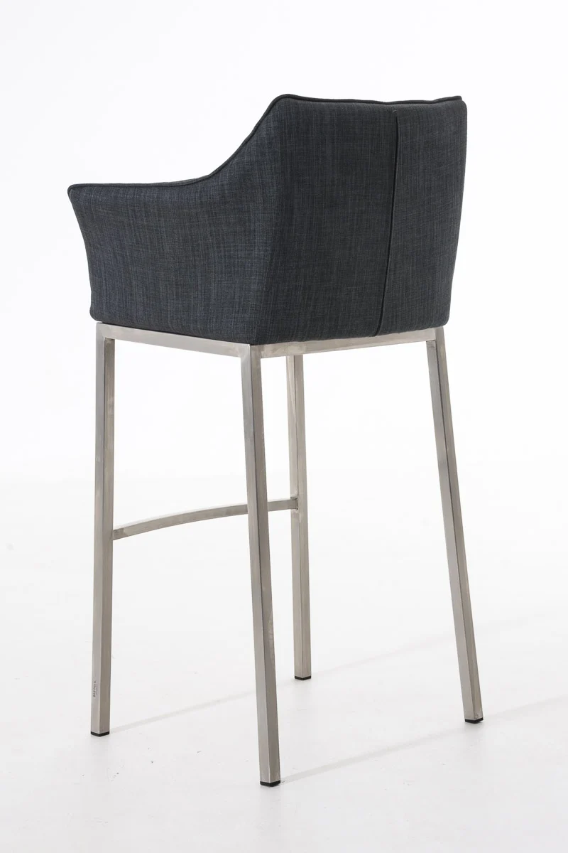Tabouret de bar chaise haute de comptoir couture carrées assise en tissu gris foncé 4 pieds stables en acier inoxydable 10_0004723