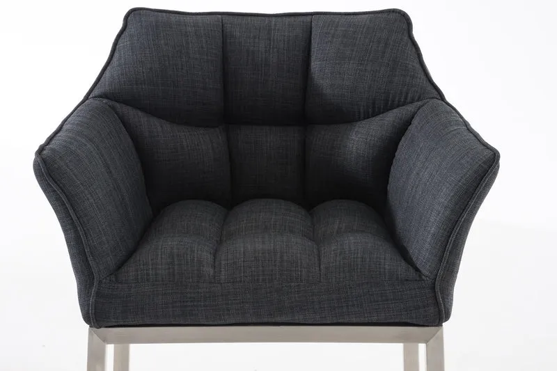 Tabouret de bar chaise haute de comptoir couture carrées assise en tissu gris foncé 4 pieds stables en acier inoxydable 10_0004723