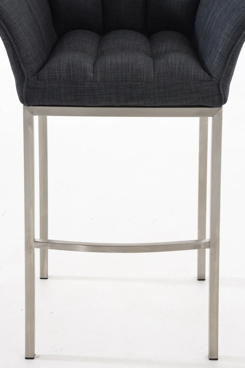 Tabouret de bar chaise haute de comptoir couture carrées assise en tissu gris foncé 4 pieds stables en acier inoxydable 10_0004723