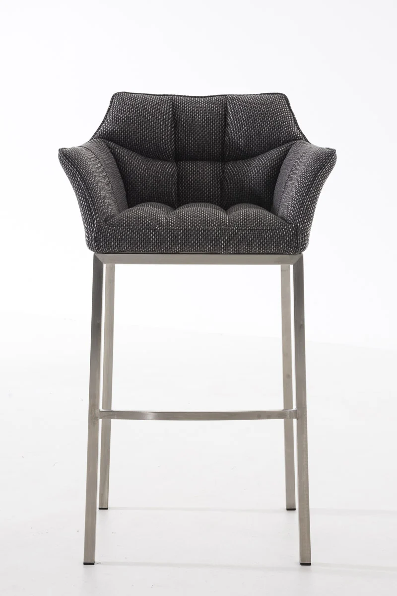 Tabouret de bar chaise haute de comptoir couture carrées assise en tissu gris 4 pieds stables en acier inoxydable 10_0004726
