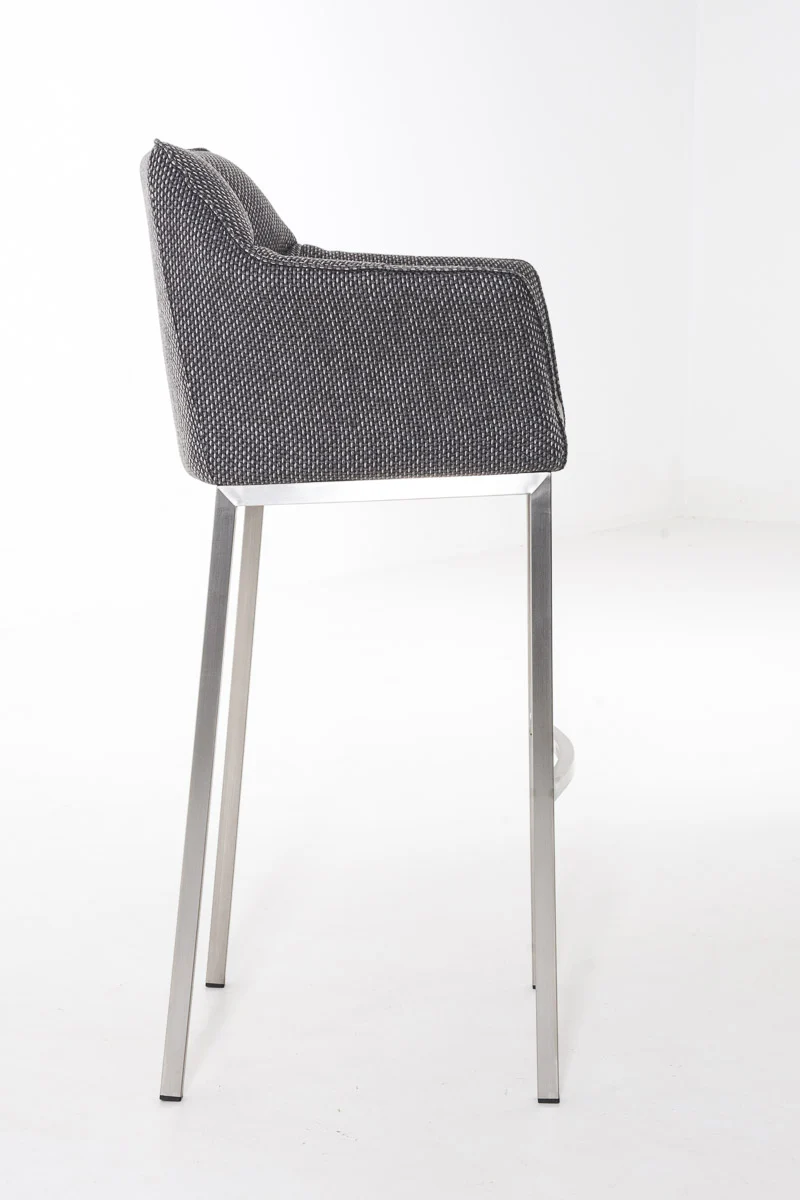 Tabouret de bar chaise haute de comptoir couture carrées assise en tissu gris 4 pieds stables en acier inoxydable 10_0004726