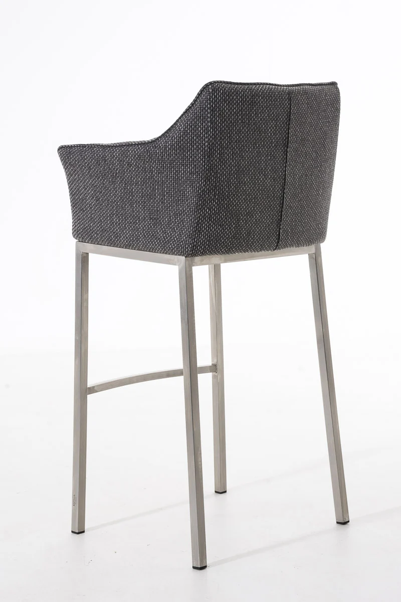 Tabouret de bar chaise haute de comptoir couture carrées assise en tissu gris 4 pieds stables en acier inoxydable 10_0004726