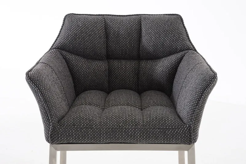 Tabouret de bar chaise haute de comptoir couture carrées assise en tissu gris 4 pieds stables en acier inoxydable 10_0004726