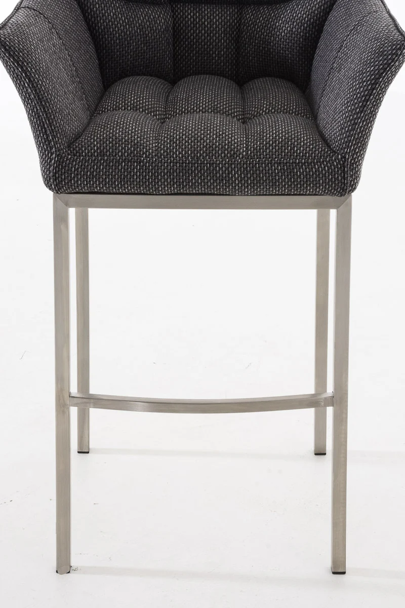 Tabouret de bar chaise haute de comptoir couture carrées assise en tissu gris 4 pieds stables en acier inoxydable 10_0004726