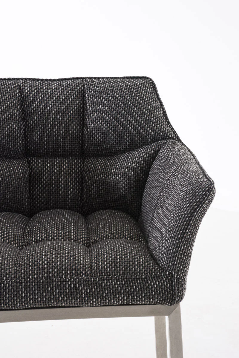 Tabouret de bar chaise haute de comptoir couture carrées assise en tissu gris 4 pieds stables en acier inoxydable 10_0004726
