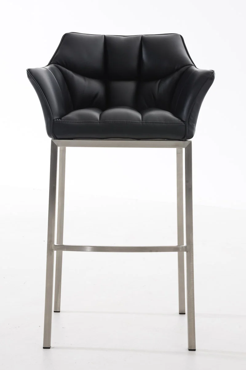 Tabouret de bar chaise haute de comptoir couture carrées assise en PVC noir 4 pieds stables en acier inoxydable 10_0004716