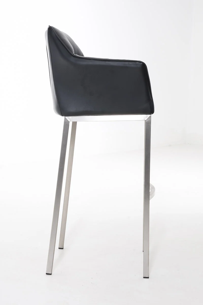 Tabouret de bar chaise haute de comptoir couture carrées assise en PVC noir 4 pieds stables en acier inoxydable 10_0004716
