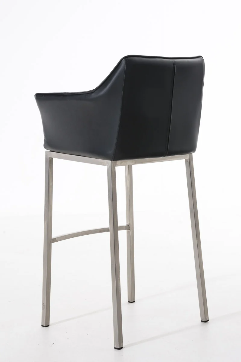 Tabouret de bar chaise haute de comptoir couture carrées assise en PVC noir 4 pieds stables en acier inoxydable 10_0004716