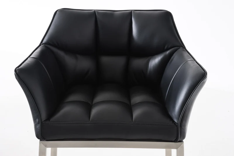 Tabouret de bar chaise haute de comptoir couture carrées assise en PVC noir 4 pieds stables en acier inoxydable 10_0004716