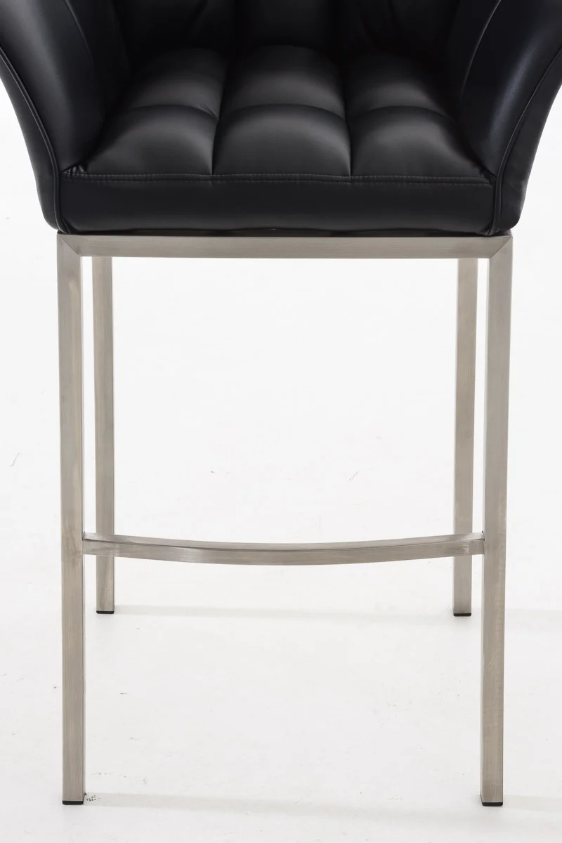 Tabouret de bar chaise haute de comptoir couture carrées assise en PVC noir 4 pieds stables en acier inoxydable 10_0004716