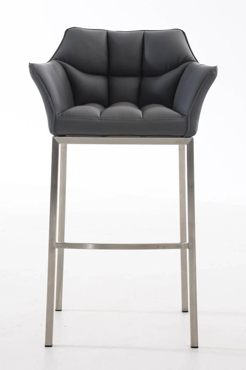 Tabouret de bar chaise haute de comptoir couture carrées assise en PVC gris 4 pieds stables en acier inoxydable 10_0004715