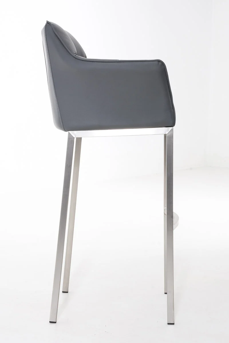 Tabouret de bar chaise haute de comptoir couture carrées assise en PVC gris 4 pieds stables en acier inoxydable 10_0004715