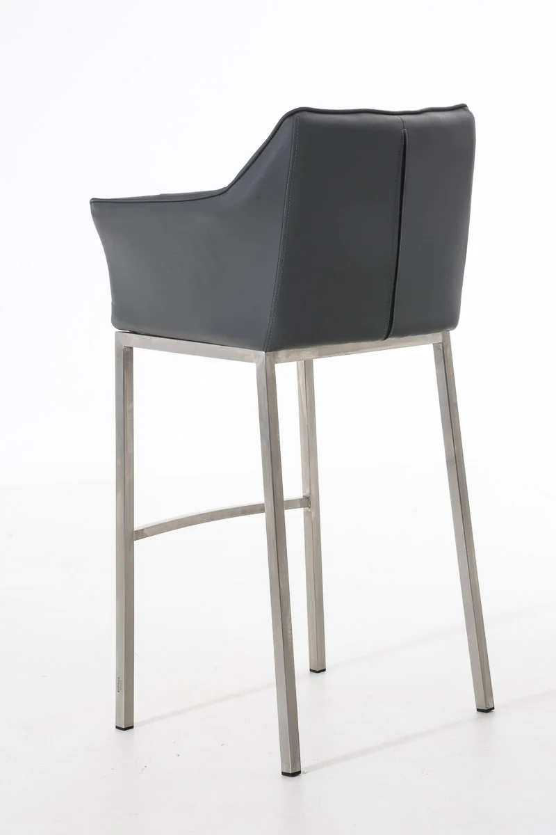 Tabouret de bar chaise haute de comptoir couture carrées assise en PVC gris 4 pieds stables en acier inoxydable 10_0004715