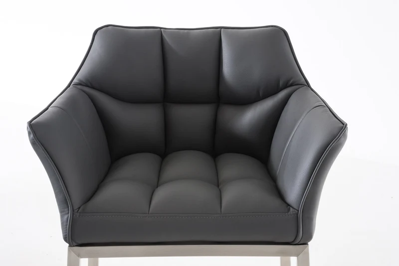 Tabouret de bar chaise haute de comptoir couture carrées assise en PVC gris 4 pieds stables en acier inoxydable 10_0004715