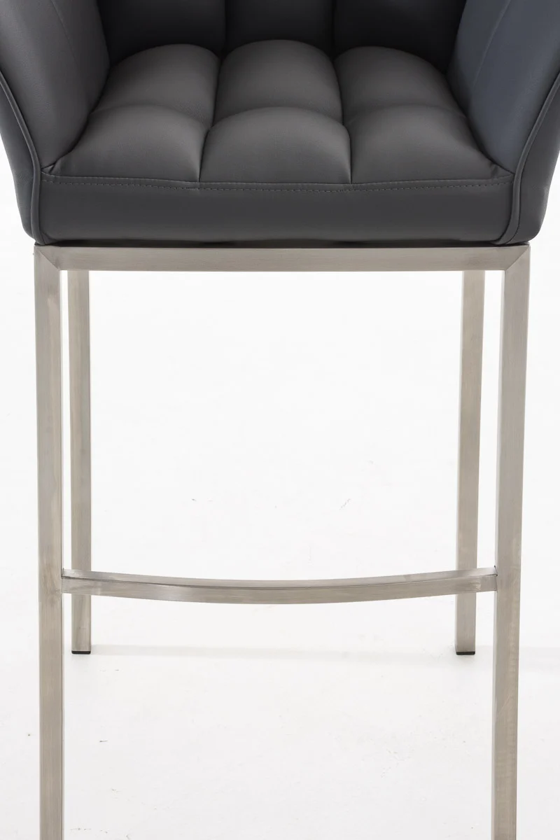 Tabouret de bar chaise haute de comptoir couture carrées assise en PVC gris 4 pieds stables en acier inoxydable 10_0004715