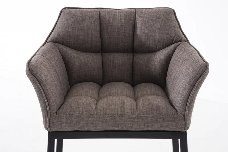 Tabouret de bar chaise haute de comptoir couture carrées assise en tissu gris 4 pieds stables en métal noir 10_0004704
