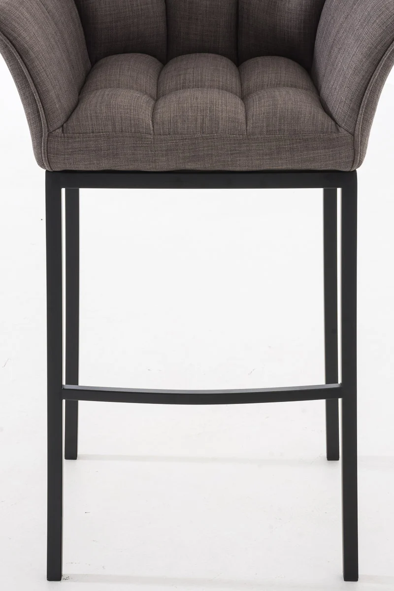 Tabouret de bar chaise haute de comptoir couture carrées assise en tissu gris 4 pieds stables en métal noir 10_0004704