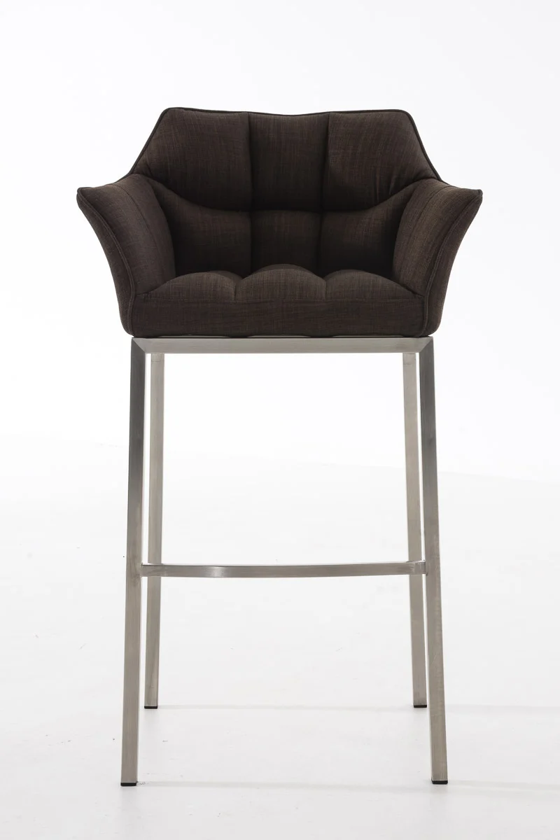 Tabouret de bar chaise haute de comptoir couture carrées assise en tissu marron 4 pieds stables en acier inoxydable 10_0004721