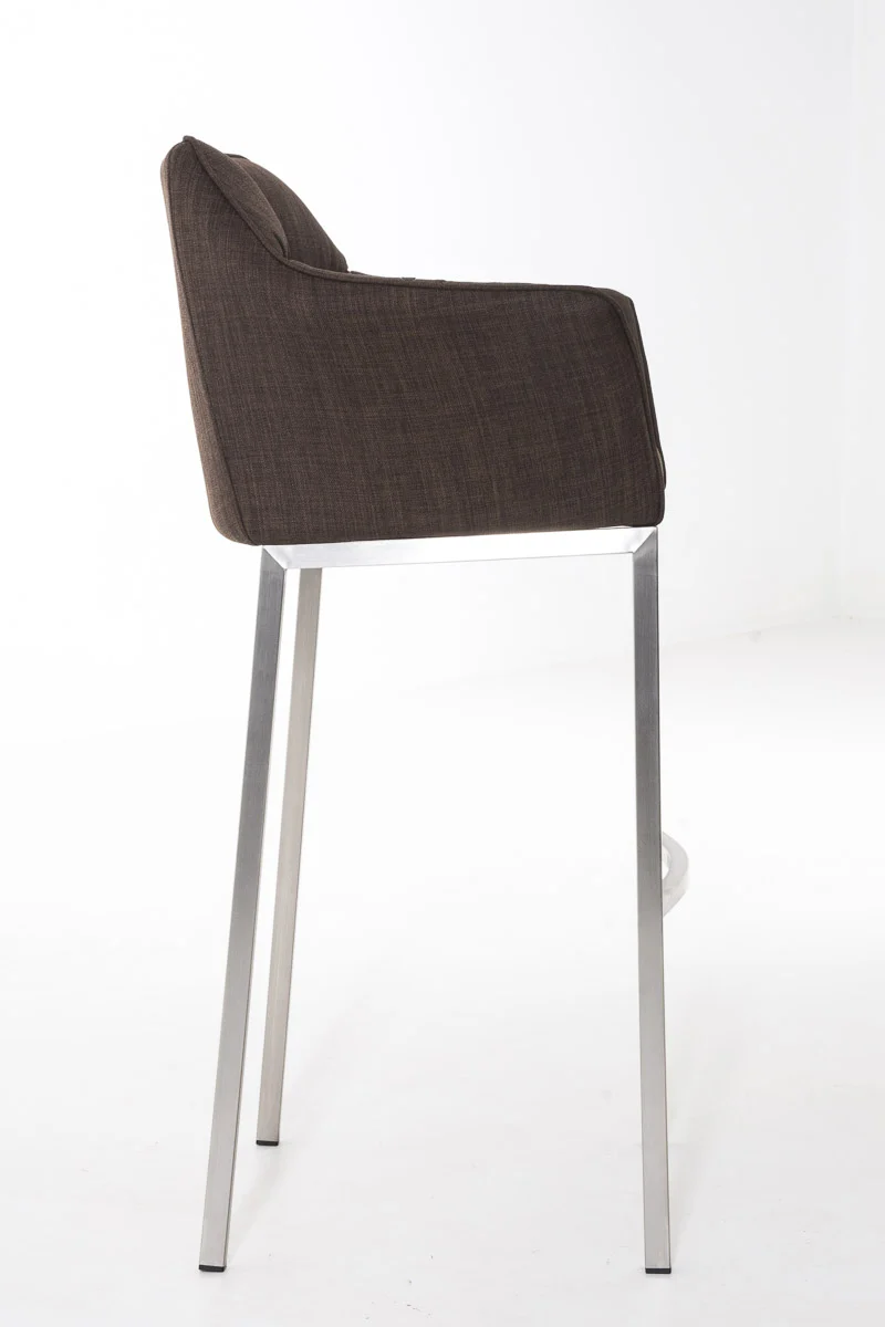 Tabouret de bar chaise haute de comptoir couture carrées assise en tissu marron 4 pieds stables en acier inoxydable 10_0004721