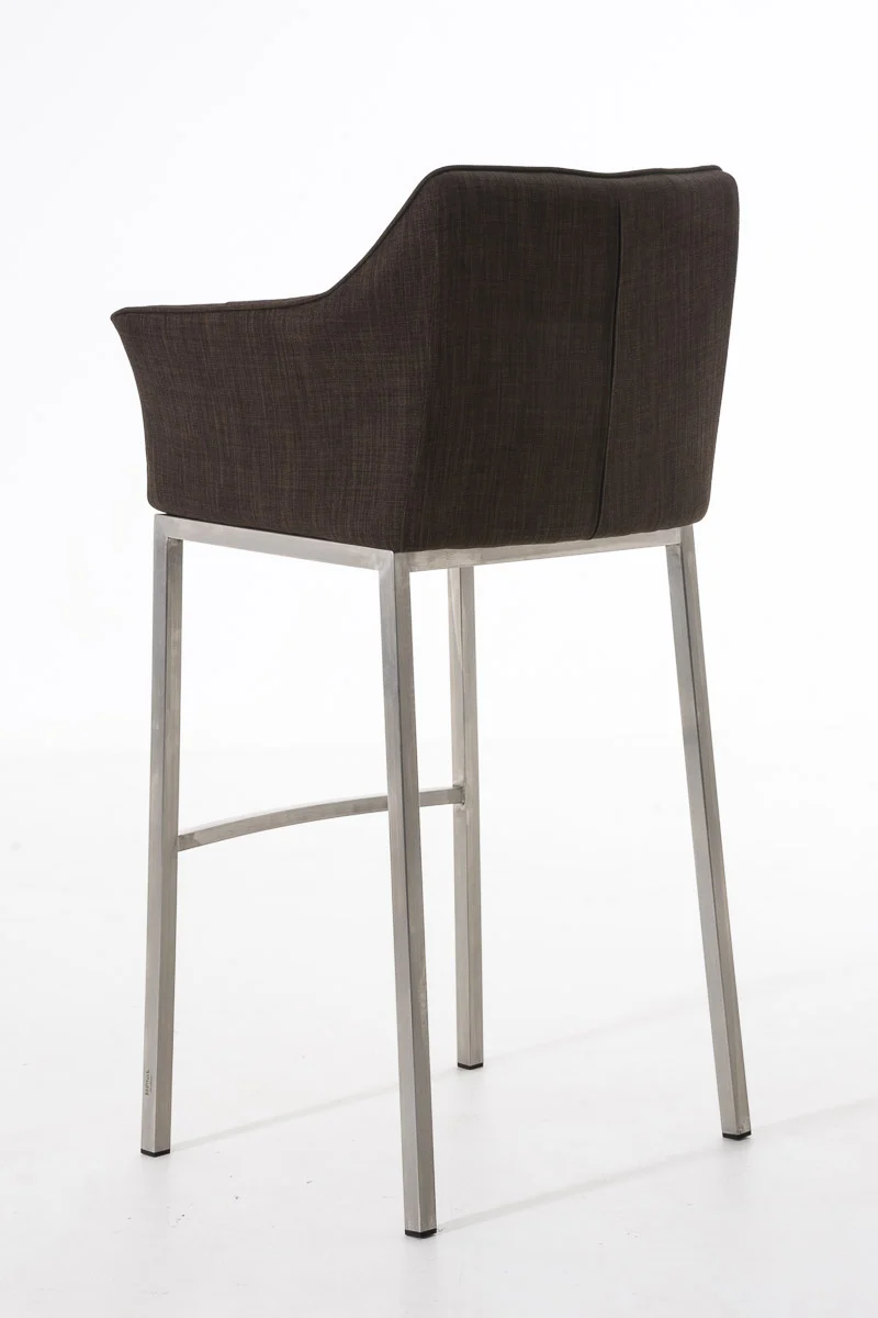 Tabouret de bar chaise haute de comptoir couture carrées assise en tissu marron 4 pieds stables en acier inoxydable 10_0004721