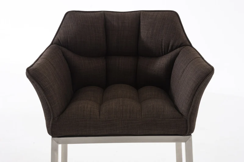 Tabouret de bar chaise haute de comptoir couture carrées assise en tissu marron 4 pieds stables en acier inoxydable 10_0004721