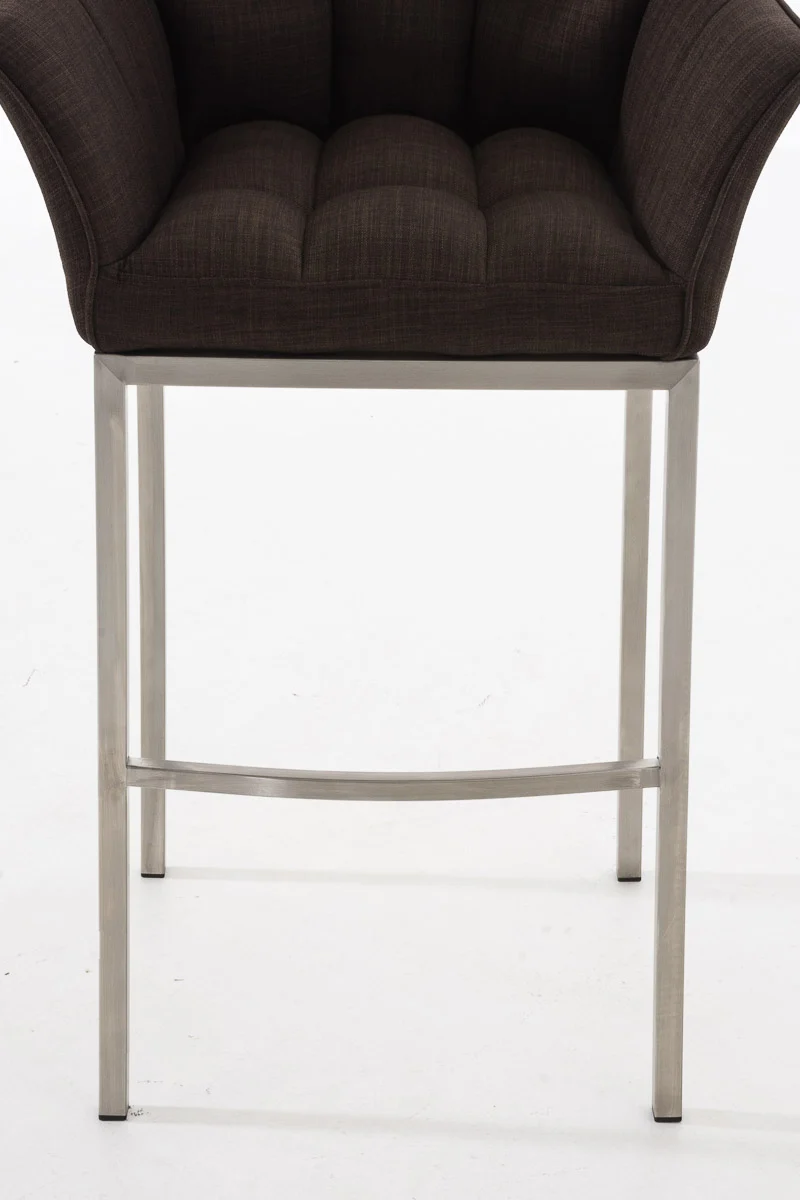 Tabouret de bar chaise haute de comptoir couture carrées assise en tissu marron 4 pieds stables en acier inoxydable 10_0004721