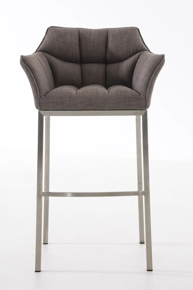 Tabouret de bar chaise haute de comptoir couture carrées assise en tissu gris 4 pieds stables en acier inoxydable 10_0004724