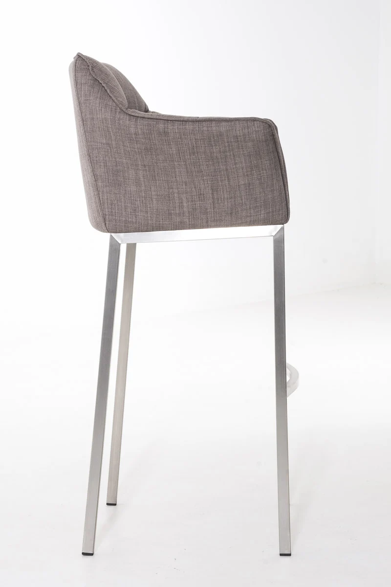 Tabouret de bar chaise haute de comptoir couture carrées assise en tissu gris 4 pieds stables en acier inoxydable 10_0004724