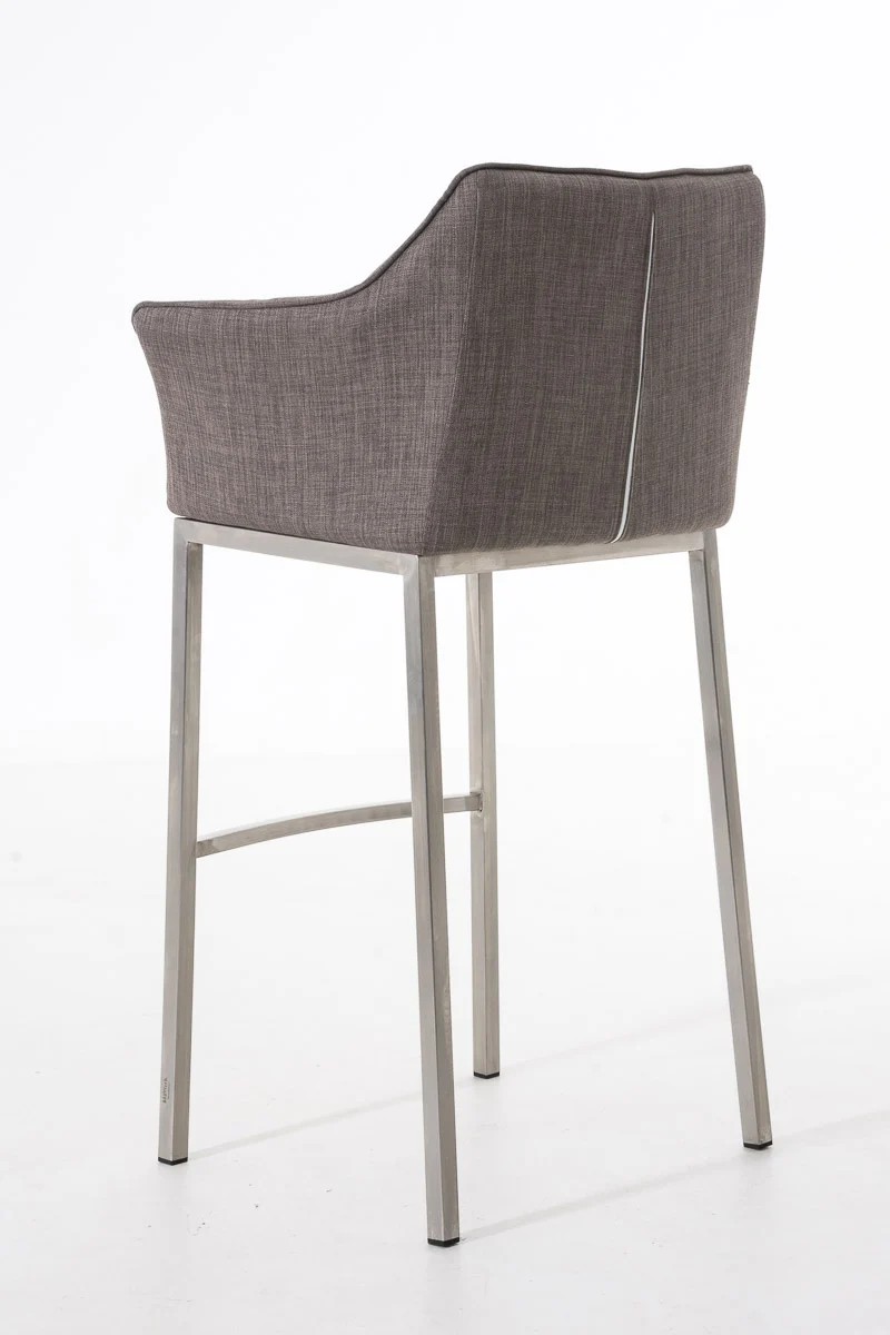 Tabouret de bar chaise haute de comptoir couture carrées assise en tissu gris 4 pieds stables en acier inoxydable 10_0004724