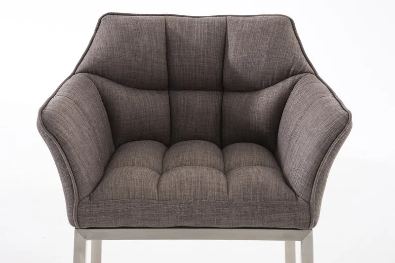 Tabouret de bar chaise haute de comptoir couture carrées assise en tissu gris 4 pieds stables en acier inoxydable 10_0004724